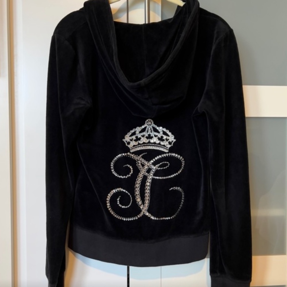 Vintage Y2K Juicy Couture Velour Jacket Black with Rhinestones on Back Size M